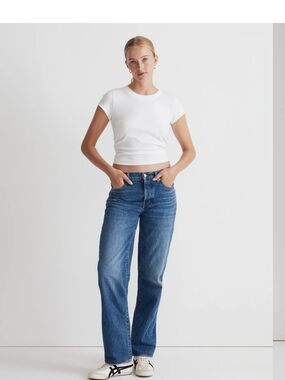 Madewell low slung, straight in rigid wash